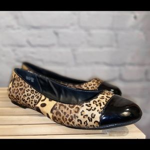 Yellow box animal print flats in multiple sizes
